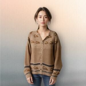 Qiviuk Nando Hand Knit Musk Ox Cardigan‎ Sweater Sz Large Brown Wool Grandpacore